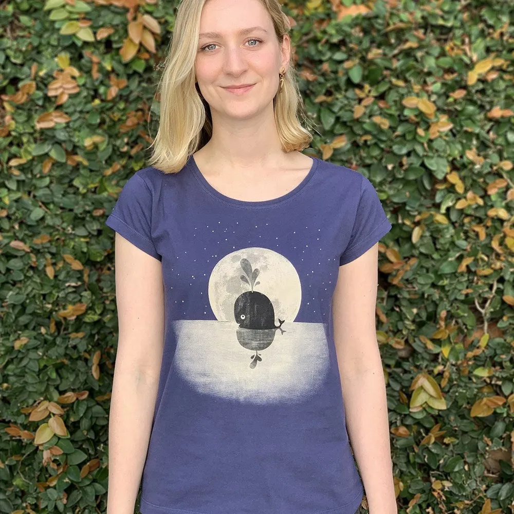 Whale Moon Dusky Blue Womens Tee