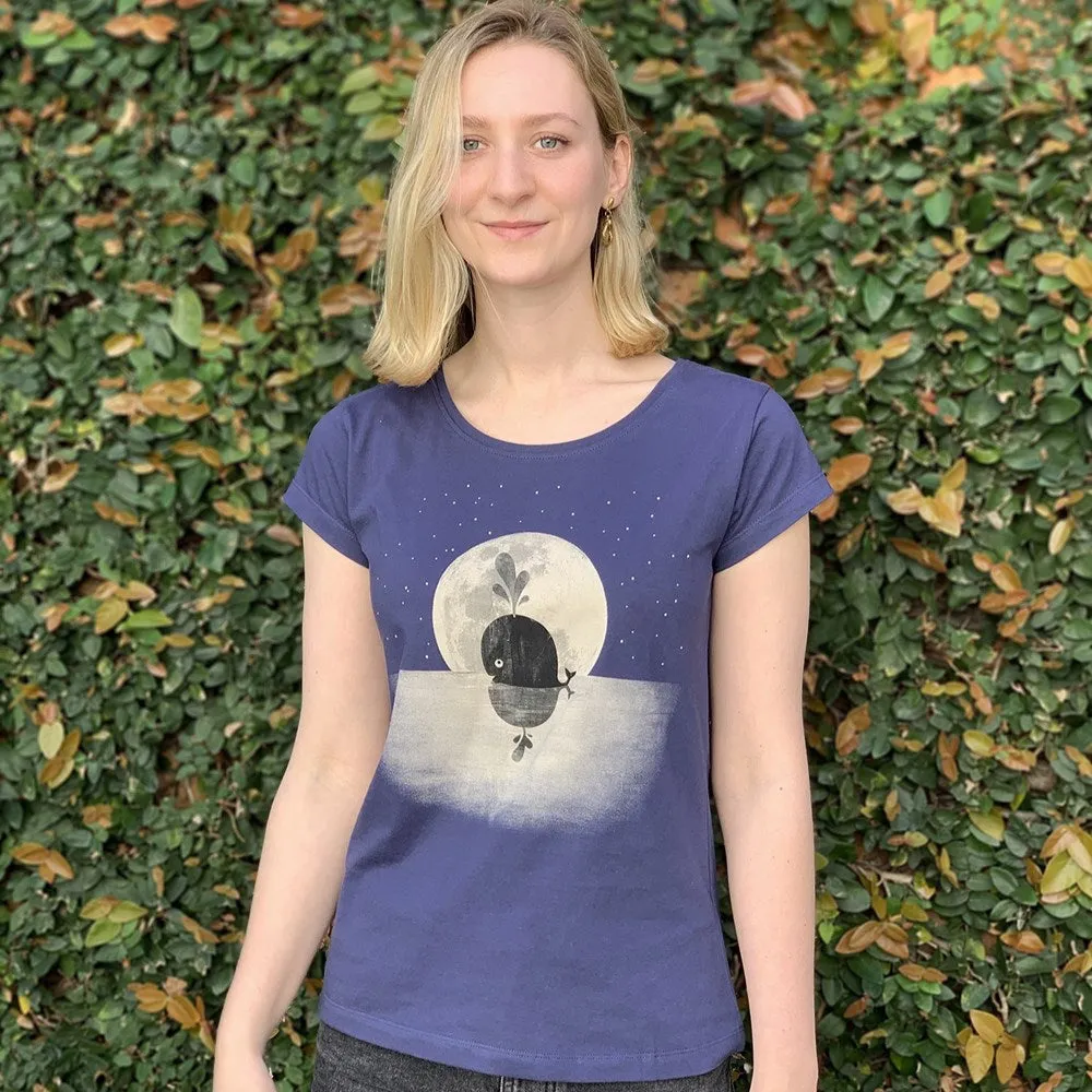 Whale Moon Dusky Blue Womens Tee