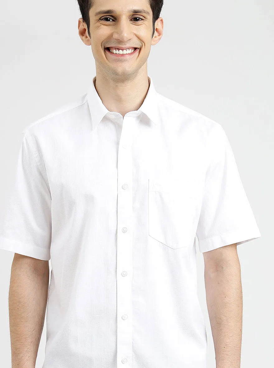 White Solid Tailored Fit Semi Casual Shirt | JadeBlue