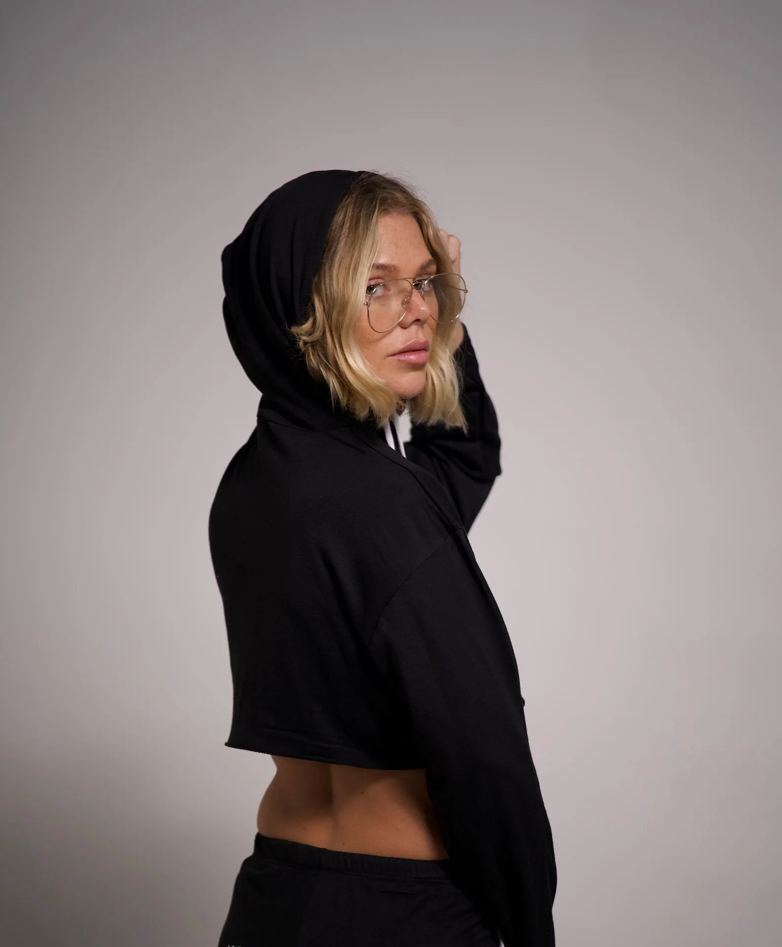 Women's Crop Top Hoodie Long Sleeve Solid Color