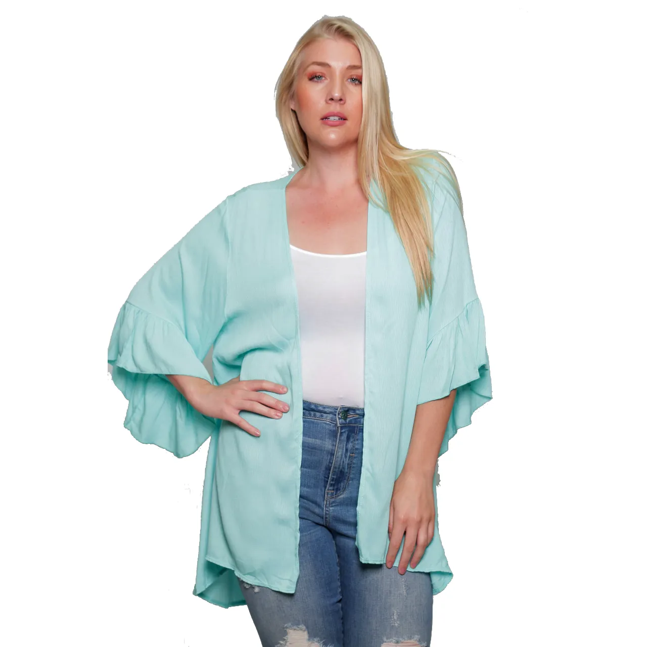 Women's Plus Size Lightweight Cardigan With Ruffled Bell Made in the USA 1x 2x 3x