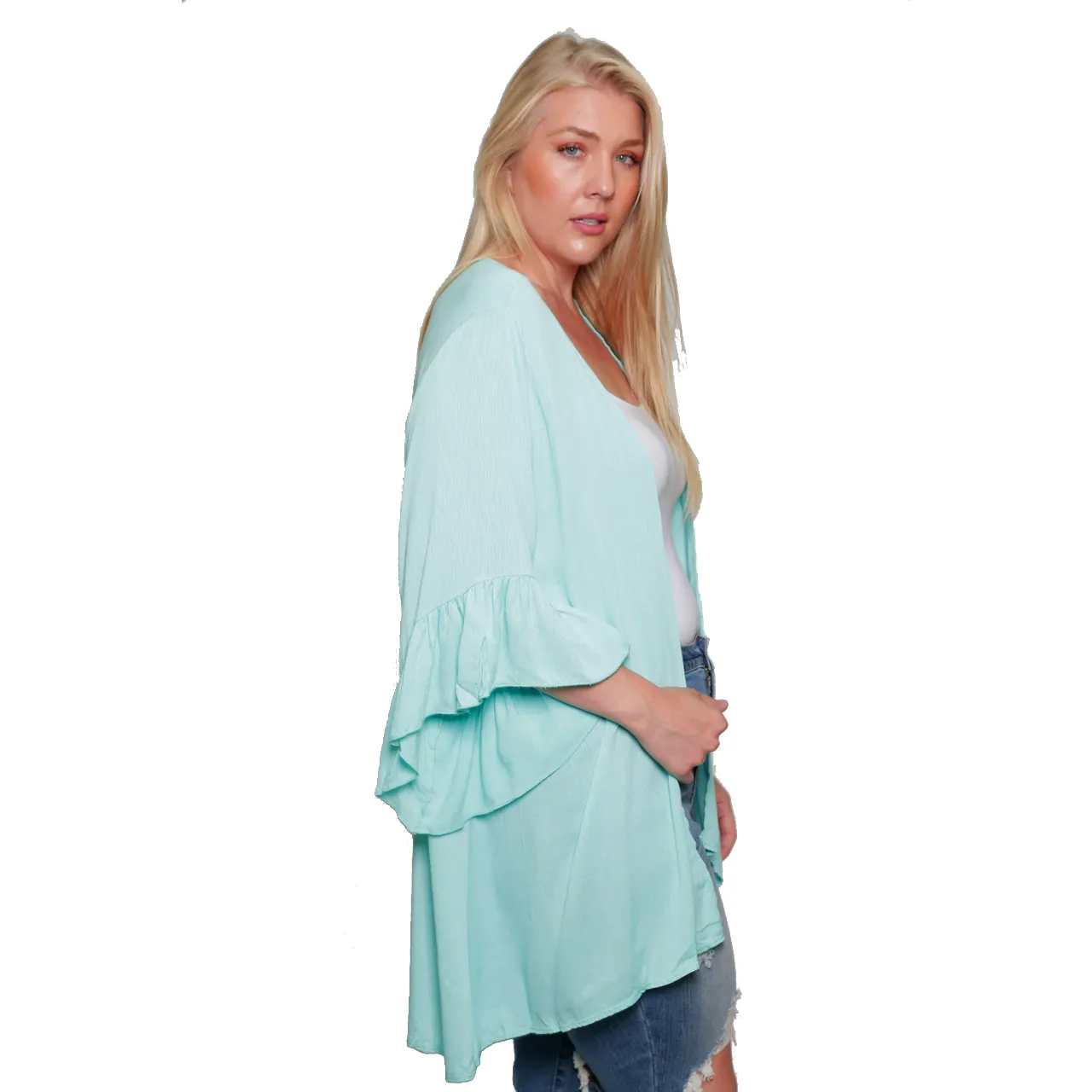 Women's Plus Size Lightweight Cardigan With Ruffled Bell Made in the USA 1x 2x 3x