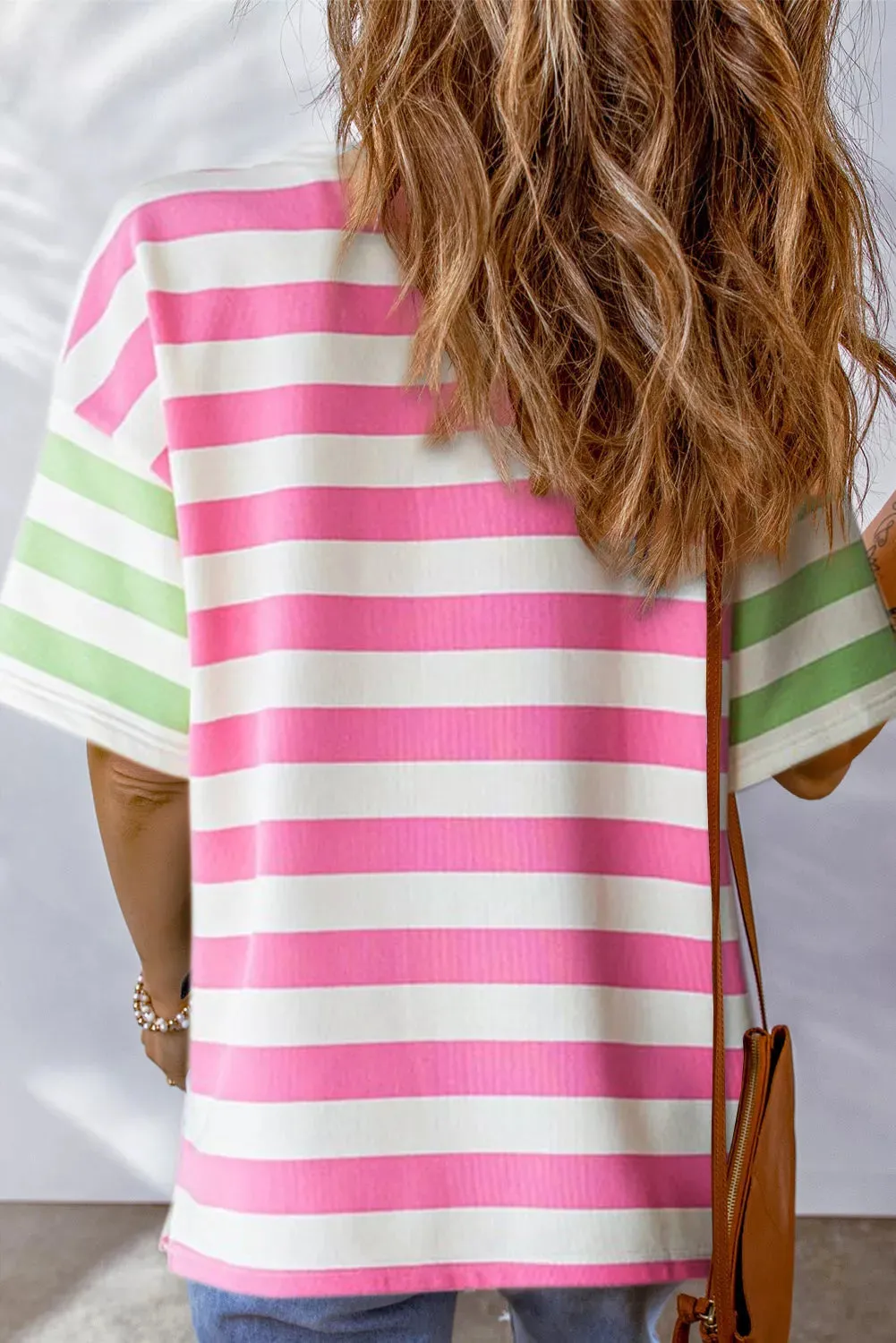 Zaria Pink Multi Stripe Drop Sleeve Top